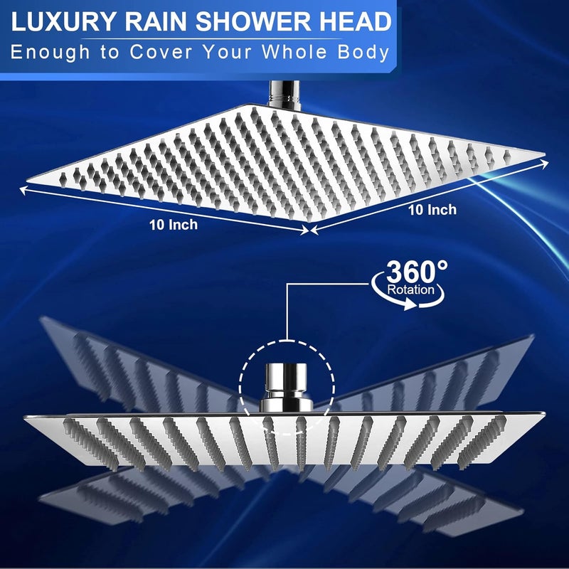 Aiscsc Rain Shower Head - 10 Inch High Pressure Shower Heads 304 Stainless Steel Ultra Thin Square Showerhead Pressure Boosting Design, Ceiling or Wall Mount - Image 3
